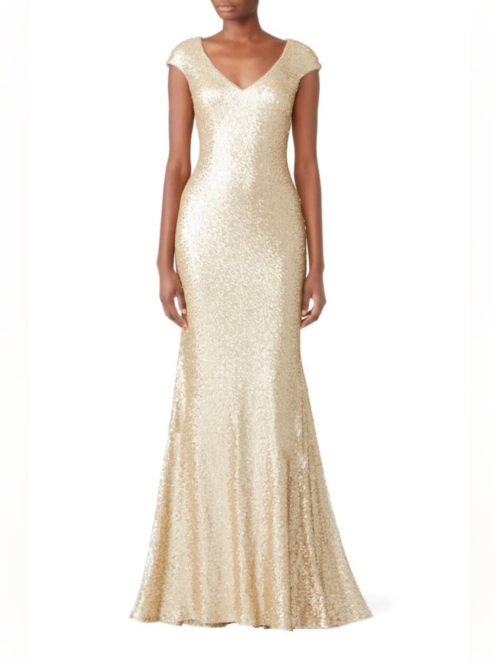 Theia Coiture Kaylee Gold Sequin Evening Gown Bridesmaid Dress SZ 8